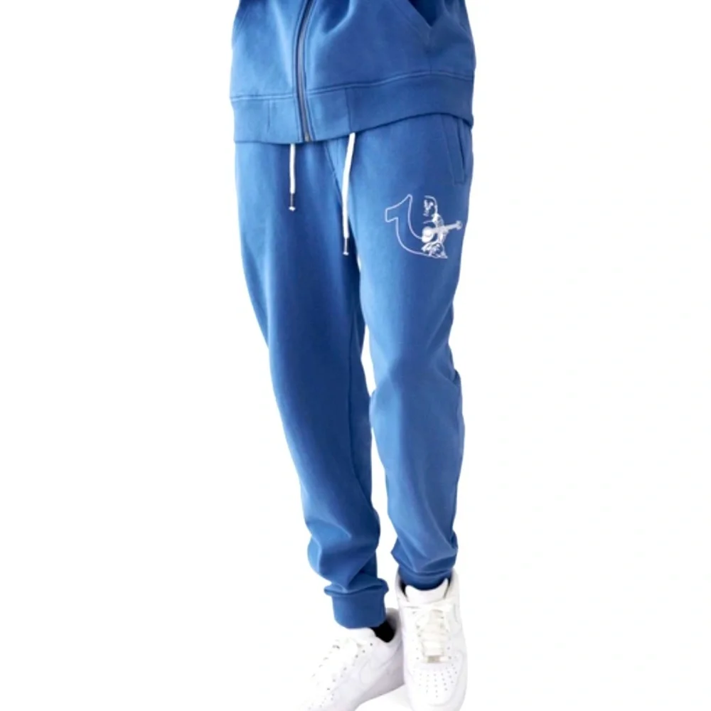True Religion Men’s Half And Half Logo Joggers Size S Blue Buddha